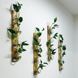 创意壁挂墙上木板水培，植物玻璃花器，工艺画家居背景墙装饰挂件田园