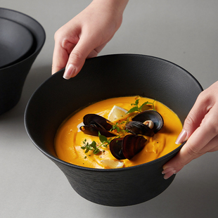 米立风物黑白纯色高级感汤碗家用2024陶瓷大号深汤碗轻奢汤盆