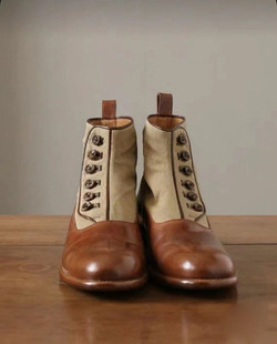 日系vintage棕色复古女靴真皮圆头擦色手工鞋头层牛皮短靴