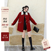 红色双面羊毛短款外套女冬装小个子赫本风新年气质羊绒呢子大衣