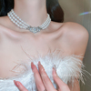 法式巴洛克白色珍珠项链配饰女秋冬多层锁骨链颈链轻奢小众高级感