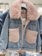 韩国大毛领牛仔外套女冬季时尚气质加绒加厚短款宽松棉衣棉服