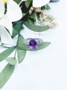 天然紫水晶戒指925银镶嵌女开口日韩轻奢时尚潮流饰品送女友