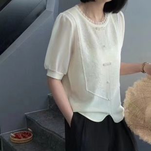 春季原版高品质针织衫女短袖复古中国风女人味上衣气质小衫众