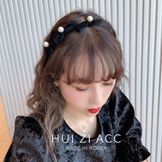 韩国网(韩国网)红气质三个蝴蝶结丝绒发箍珍珠，装饰压发舒适不勒头细发卡