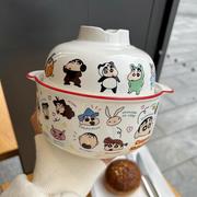 韩式可爱卡通泡面碗带盖大容量学生，宿舍少女心双耳陶瓷碗早餐汤碗