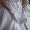 新娘婚纱手套伴娘礼服白色，蝴蝶结结婚婚庆婚礼短款绸缎氨纶手套