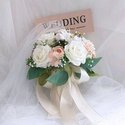 新娘手捧花韩式仿真玫瑰花束，婚礼摄影道具，婚庆用品独立站