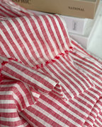 红白条纹色织水洗，亚麻布条纹面料，出口订单剩余幅宽2.8米