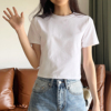 高腰露脐短款修身t恤女圆领短袖白色上衣，2024夏季短装打底衫