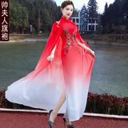 旗袍披肩长款两件套2024新改良(新改良)短袖舞台，走秀演出大码中国风礼服裙