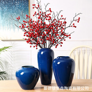 景德镇陶瓷花瓶光面蓝手工，陶瓷花盆设计创意，仿真花插花陶瓷工艺品