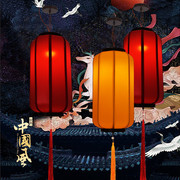 中国风中式吊灯，户外羊皮灯笼挂饰弹力布饭店，走廊过道冬瓜灯笼定制