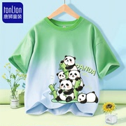 唐狮童装男童短袖T恤2024纯棉儿童男孩衣服绿色女童夏装上衣