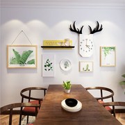 实木照片墙北欧小清新墙面装饰相框组合钟表，相框墙客厅餐厅相片墙