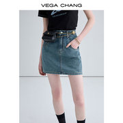 vegachang牛仔半身裙女2024夏设计(夏设计)感显瘦高腰a字裙包臀短裙