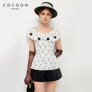 missCOCOON简约上衣夏季款时尚减龄收腰设计波点雪纺衫