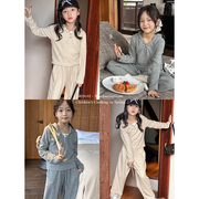 韩国春装女童时髦洋气垂感套装儿童，三件套=吊带+长袖，t恤+休闲长裤