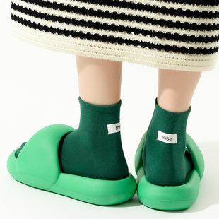 绿色袜子女夏天款短筒袜自制布标款薄款网红低帮短筒中筒袜棉