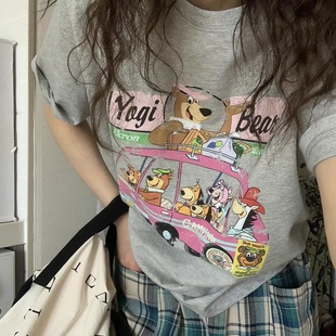 Sale 韩国东大门夏dohwaji女士时尚卡通巴士小熊短袖T恤