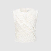 WIS&UR2024夏季女装设计感甜美褶皱花边圆领无袖修身罩衫衬衫
