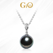 GiO珠宝 18K金大溪地海水黑珍珠项链吊坠单颗天然钻石镶嵌颈链