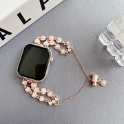 水晶珍珠链适用applewatchs9s8代表带iwatch7苹果手表，se265不锈钢，表带高级感腕带女生小珍珠水钻手链41mm45