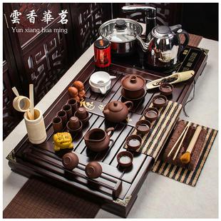 茶具套装整套陶瓷汝窑，冰裂紫砂功夫茶杯四合一电磁炉，实木茶盘茶道