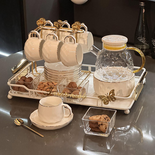 轻奢陶瓷水杯套装家用客厅，待客喝水杯子水壶，茶具茶杯水具结婚陪嫁