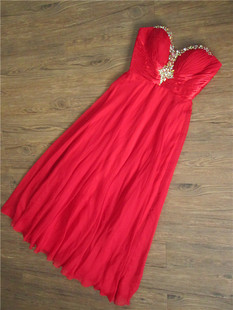 1119a大红色雪纺抹胸外贸，长款裙晚礼服裙，宴会新娘结婚敬酒服气质
