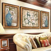 客厅装饰画欧式沙发背景墙画三联画美式玄关餐厅壁画简欧麋鹿油画