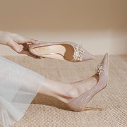 婚鞋女2022年秀禾婚纱两穿高跟鞋，结婚鞋子新娘鞋，水晶伴娘鞋秋