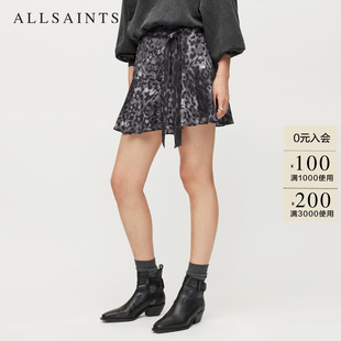 allsaints女士迷你半身裙，豹纹印花短裙子，褶纹早春ws013x
