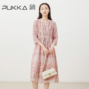蒲pukka原创女装，夏季苎麻印花法式度假宽松舒适连衣裙