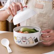 日式创意卡通陶瓷泡面碗带盖子碗，学生宿舍泡面，杯单个饭碗可微波炉
