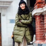 军绿色茧型棉衣女冬季韩版宽松显瘦中长款保暖柔软减龄棉外套