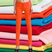 秋季糖果色牛仔裤女小脚橙色修身紧身休闲显瘦弹力彩色黄色长裤子