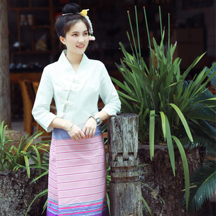 沙芭利傣泐茶服秋季上新民族风禅意茶服老挝泰国隆基筒裙傣族服装