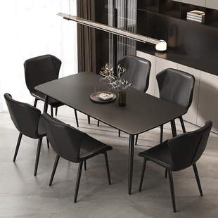 意式黑色岩板餐桌，现代简约轻奢小户型家用饭桌，2024长方形组合