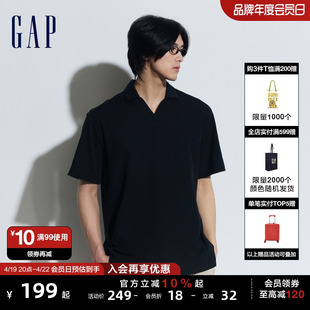 Gap男女装2024夏季网眼简约V字翻领polo衫质感运动短袖885510