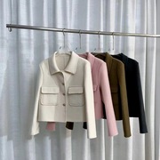 24春季羊毛大衣双面尼MK8803赫本风小个子短款羊毛西装女外套