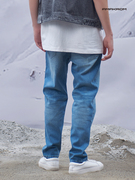 AMAKROM 埃可龙2023设计感高级高品质浅蓝色水洗磨白牛仔裤男