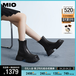 mio米奥2023冬季圆头，拼色高跟切尔西靴，后拉链英伦风显瘦短靴女靴