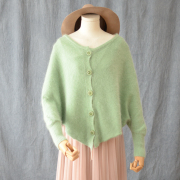 日系原单翠绿色甜美清新网，红文艺复古风兔羊毛开衫毛衣外套