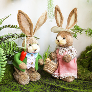 草编兔子动物摆件装饰幼儿园植物角造景庭院橱窗场景户外布置道具