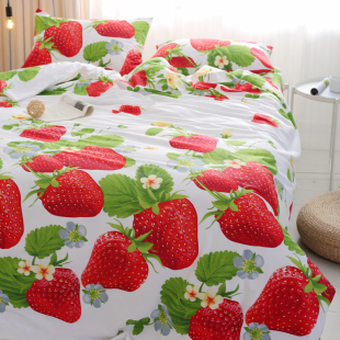 写实3D图案大草莓床单被套四件套纯棉全棉床品秋冬加厚网红款