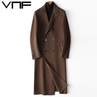 经典棕色大衣超长款，英伦欧美时尚