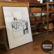 我的爱人和狗韩系小众艺术黑白装饰画芯卧室餐厅咖啡店海报挂画心