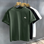 250g纯棉重磅复古军绿色水洗，短袖t恤男夏季上衣宽松美式体恤