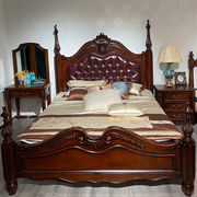 美式实木床真皮双人床，欧式雕花柱子床轻奢，高档婚床主卧仿古大床